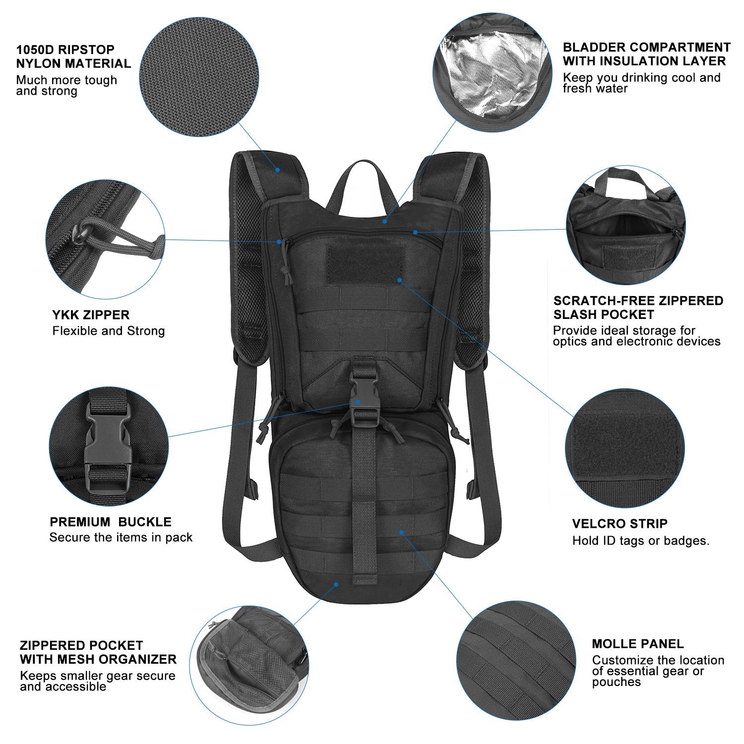 Tactical Hydration Backpack with 2.5L Bladder