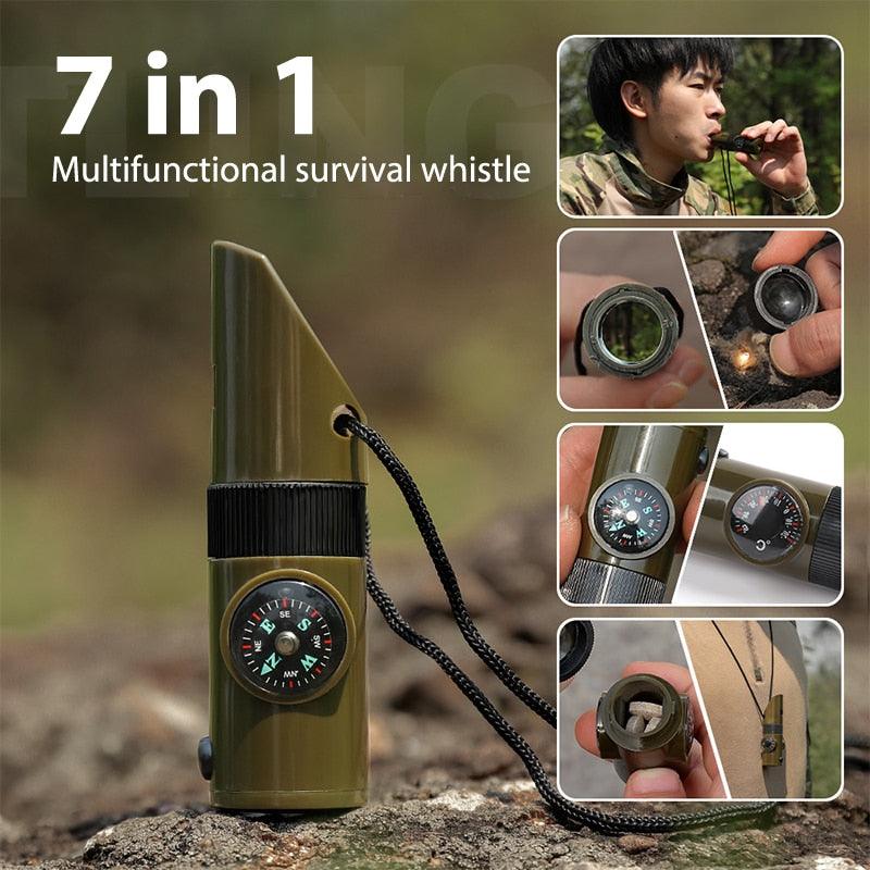 1pc 7 In 1 Multi-functional Outdoor Camping Whistle With Compass, Led  Light, Thermometer, Survival Whistle For Hiking And Emergency