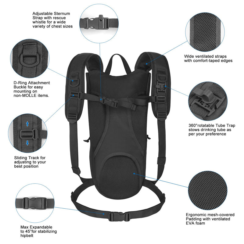 Tactical Hydration Backpack with 2.5L Bladder