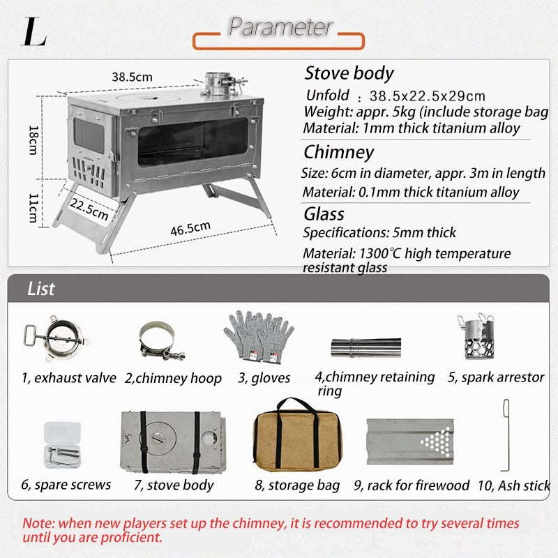 Titanium Stove Wood Foldable Ultralight Folding Chimney Tent Stove Outdoor Camping Firewood Burning Stove Hot Tent Heater