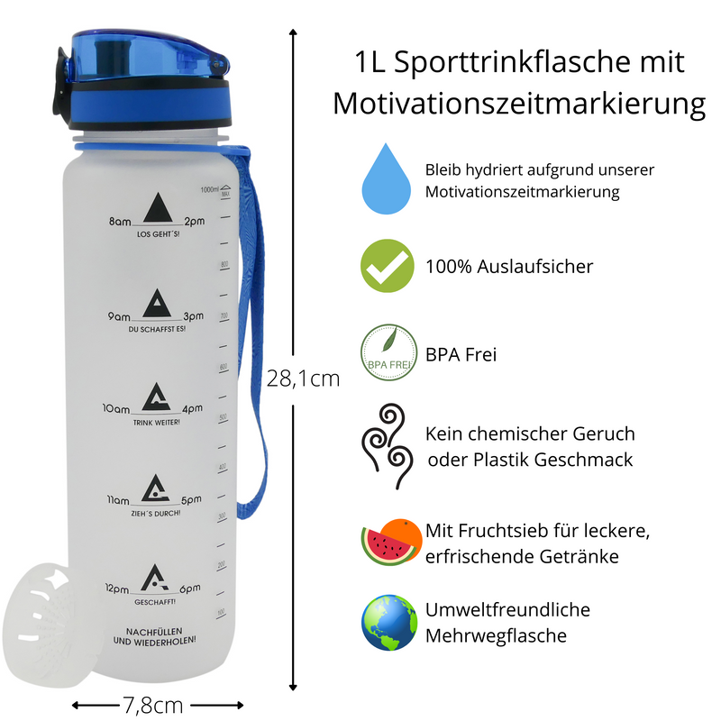 Sports Water bottle 1L Water Bottle with time Markings
