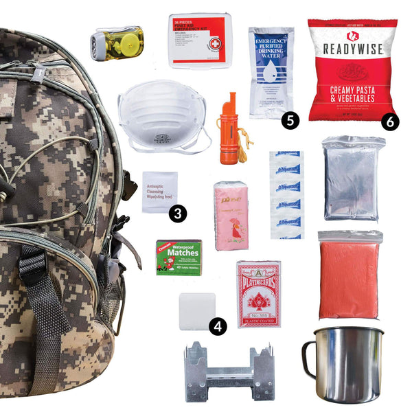 Camouflage 64 Piece Survival Backpack - Dead End Survival