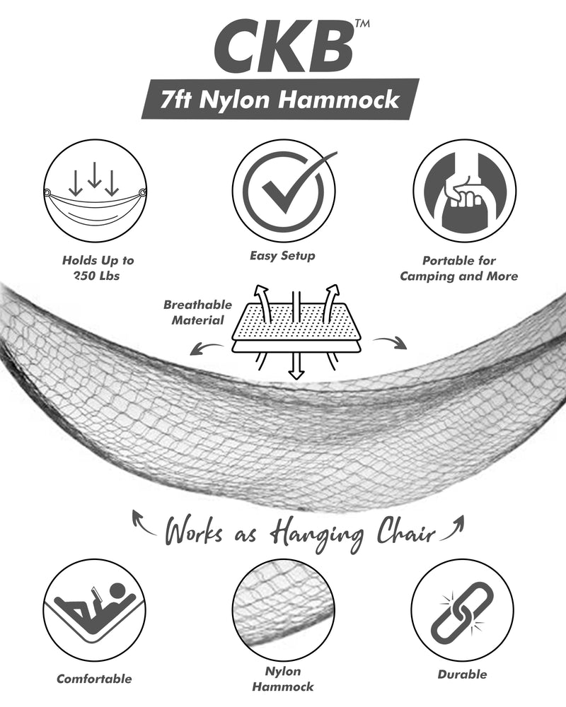 7ft Nylon Hammock - Portable and Easy to Set Up