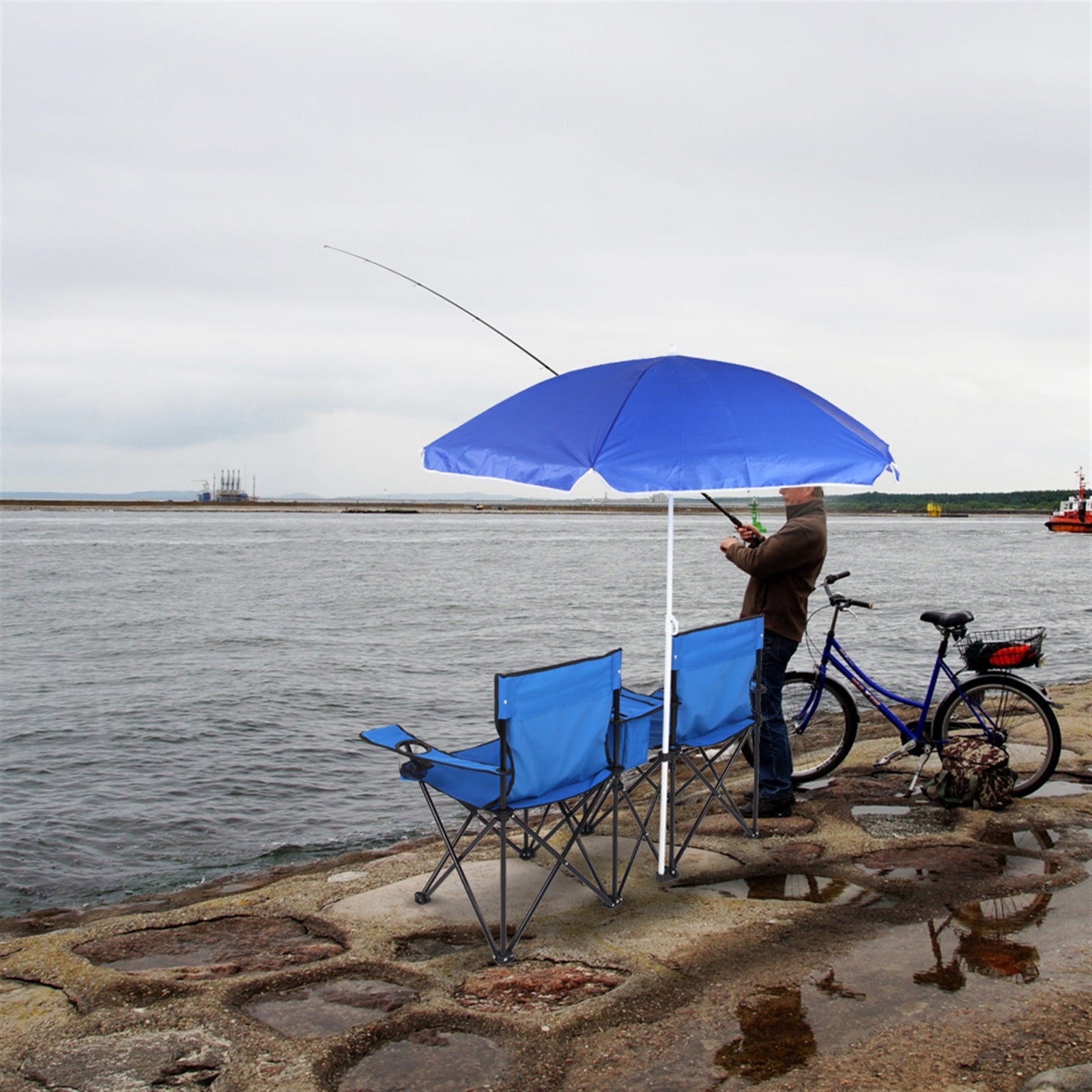 Portable Folding Chair with Removable Sun Umbrella